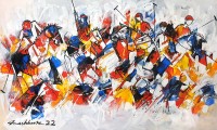 Mashkoor Raza, 36 x 60 Inch, Oil on Canvas, Polo Painting, AC-MR-517